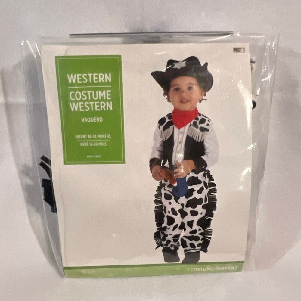 Party City Toddler Black White Western Vaquero Cowboy Costume 18-24 Months NWT